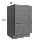 Stone Grey 21" Vanity Three Drawer Base Cabinet