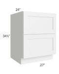 Frosted White Shaker 27" 2-Drawer Base Cabinet