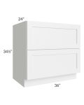 Frosted White Shaker 36" 2-Drawer Base Cabinet