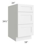 Frosted White Shaker 18" 3-Drawer Base Cabinet