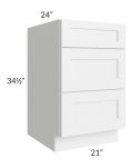 Frosted White Shaker 21" 3-Drawer Base Cabinet