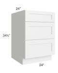Frosted White Shaker 24" 3-Drawer Base Cabinet