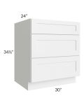 Frosted White Shaker 30" 3-Drawer Base Cabinet