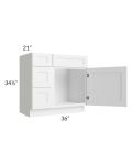 Frosted White Shaker 36" Vanity Sink Base Cabinet (Drawers on Left)