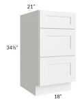 Frosted White Shaker 18" Vanity Three Drawer Base Cabinet