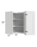 Frosted White Shaker 24x30 Easy Reach Corner Wall Cabinet