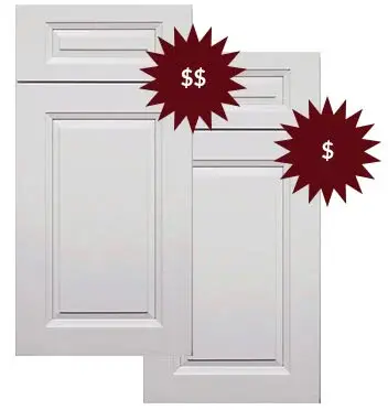 Two white cabinet fronts with dollar signs over them.
